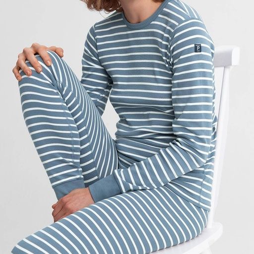 [01-23304.10] Damen-Pyjama gestreift Bio-Baumwolle (Blau, XL)