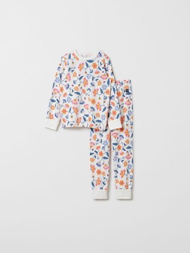 [01-32077.0] Kinder Pyjama Schlafanzug mit Bündchen geblümt Bio-Baumwolle (98-104)
